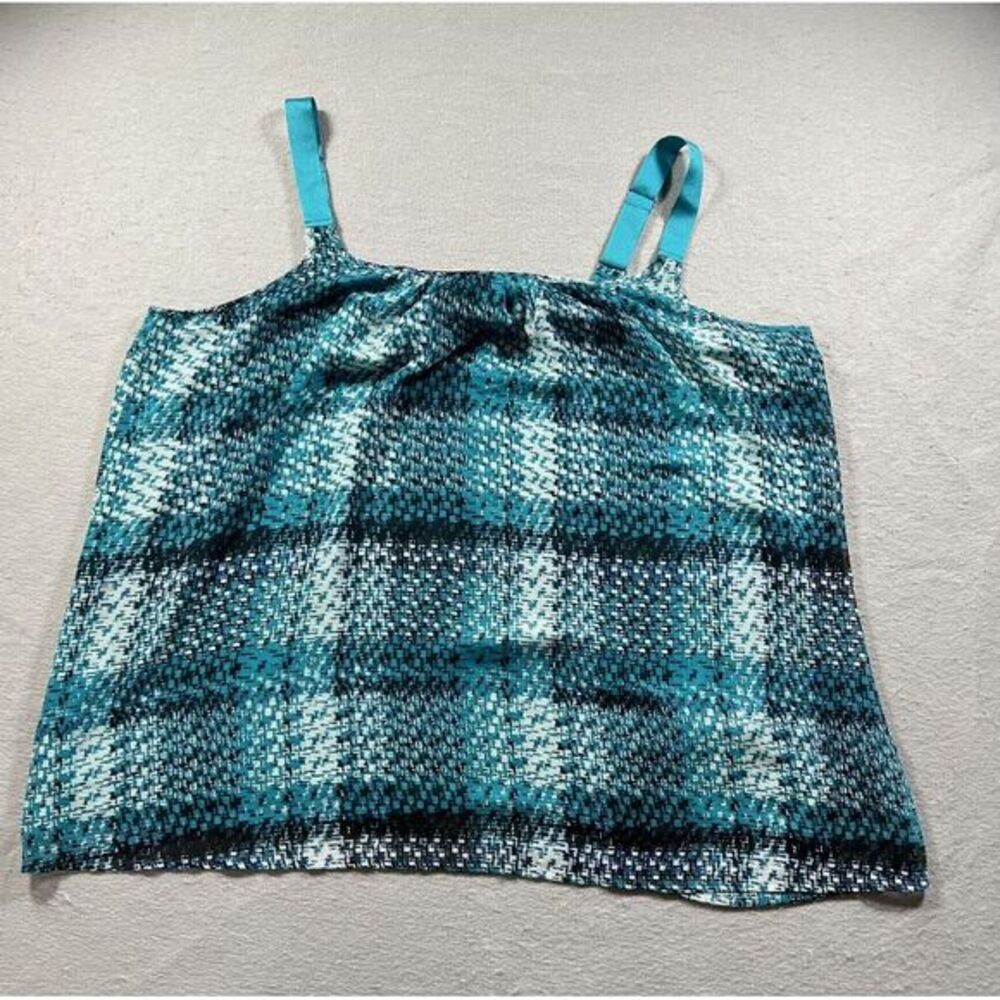 Lane Bryant Tank Top Womens Size 20 Blue Black Chiffon Ribbon Straps Flowy Shell